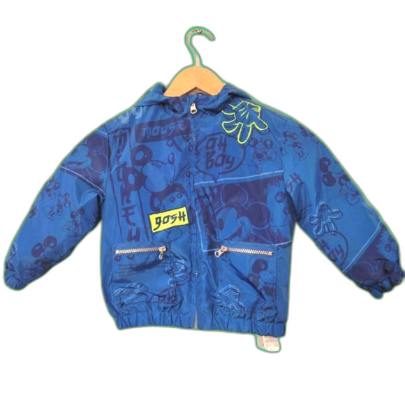 Disney Mickey Mouse Blue Raincoat 4T Jacket with Hood & Fleece Lined - Picture 1 of 5
